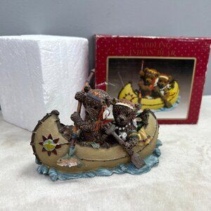 Vintage PanOrama Paddling Indian Bear Canoe Shelf Figurine Decoration in Box
